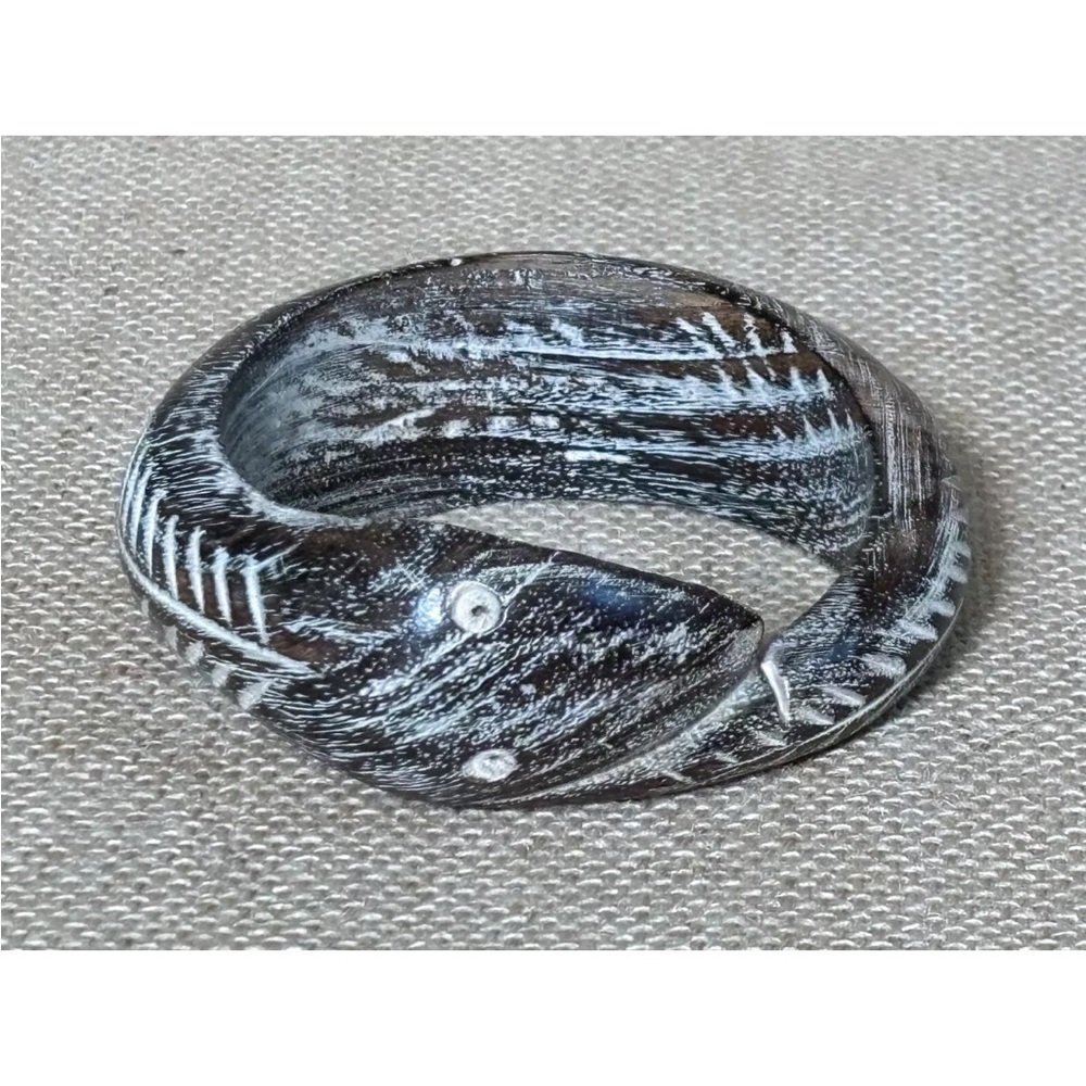 Carved Wood Snake Bangle Bracelet Lacquered Serpent Boho Goth Core Wiccan Tribal